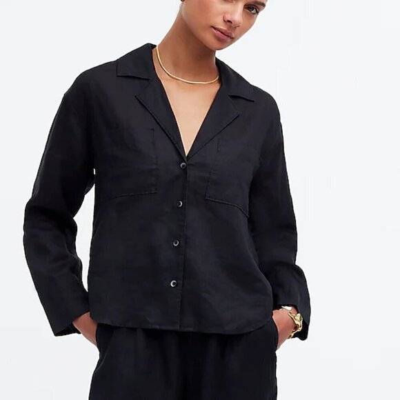 Madewell Resort Semi-Sheer Long Sleeve Button Up Shirt Black Size S NWT - Picture 1 of 9
